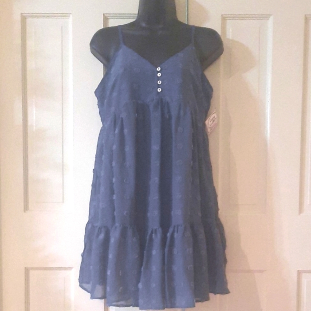 Blue Raised Swiss Dot Sleeveless Dress - Women's Size M - Brand Entro
